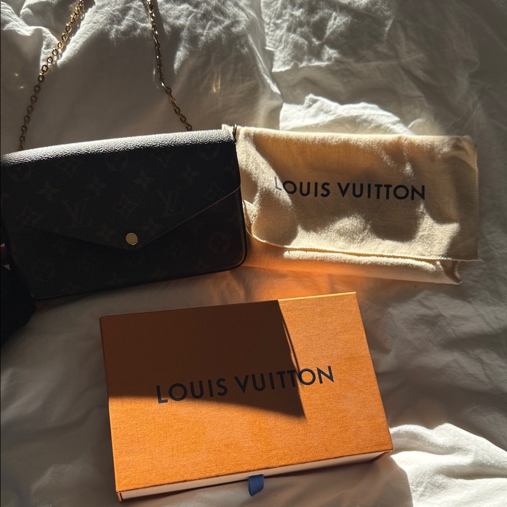 Louis Vuitton Black and Brown Clutch with Gold Chain